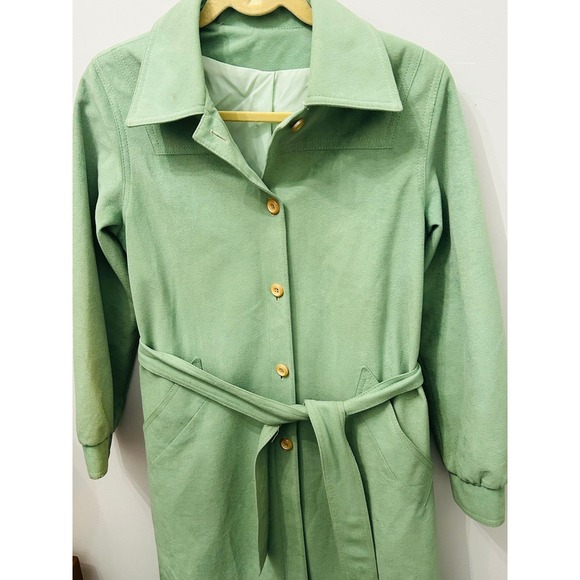 Vintage 70s Foxland By Lanson Suede Trench Coat Mint Green ILGWU Union Made - Picture 4 of 11